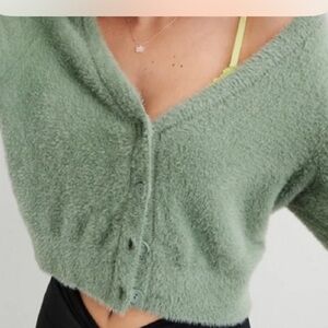 Aerie Green Cardigan Sweater with Ribbed Cuffs